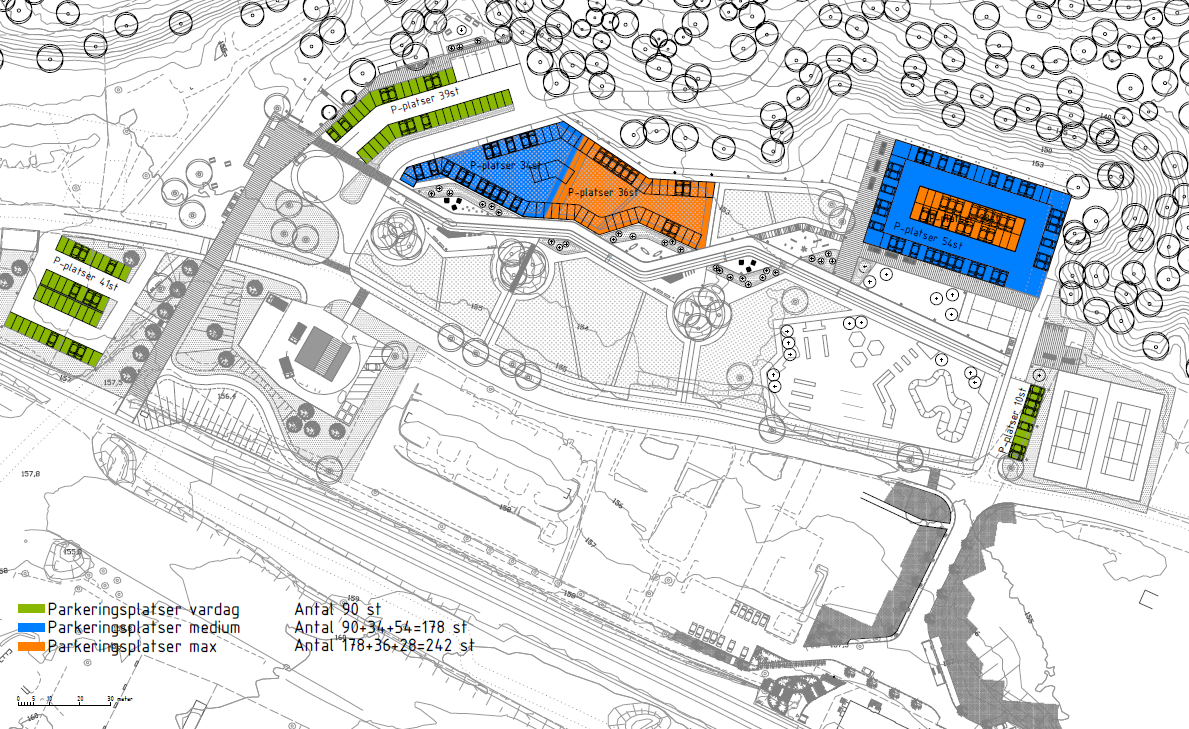 Planerade parkeringsytor på gruvplan.