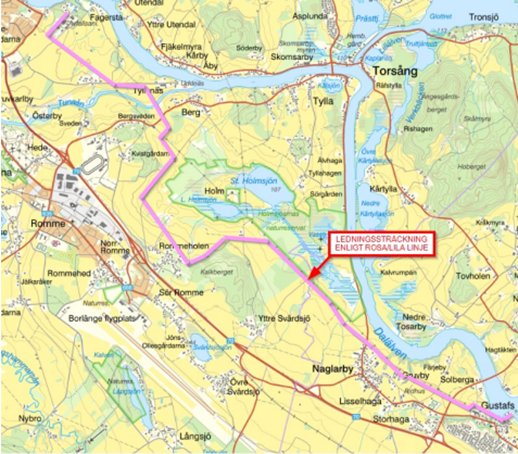 Karta över ny avloppsledning från Gustafs till Borlänge reningsverk